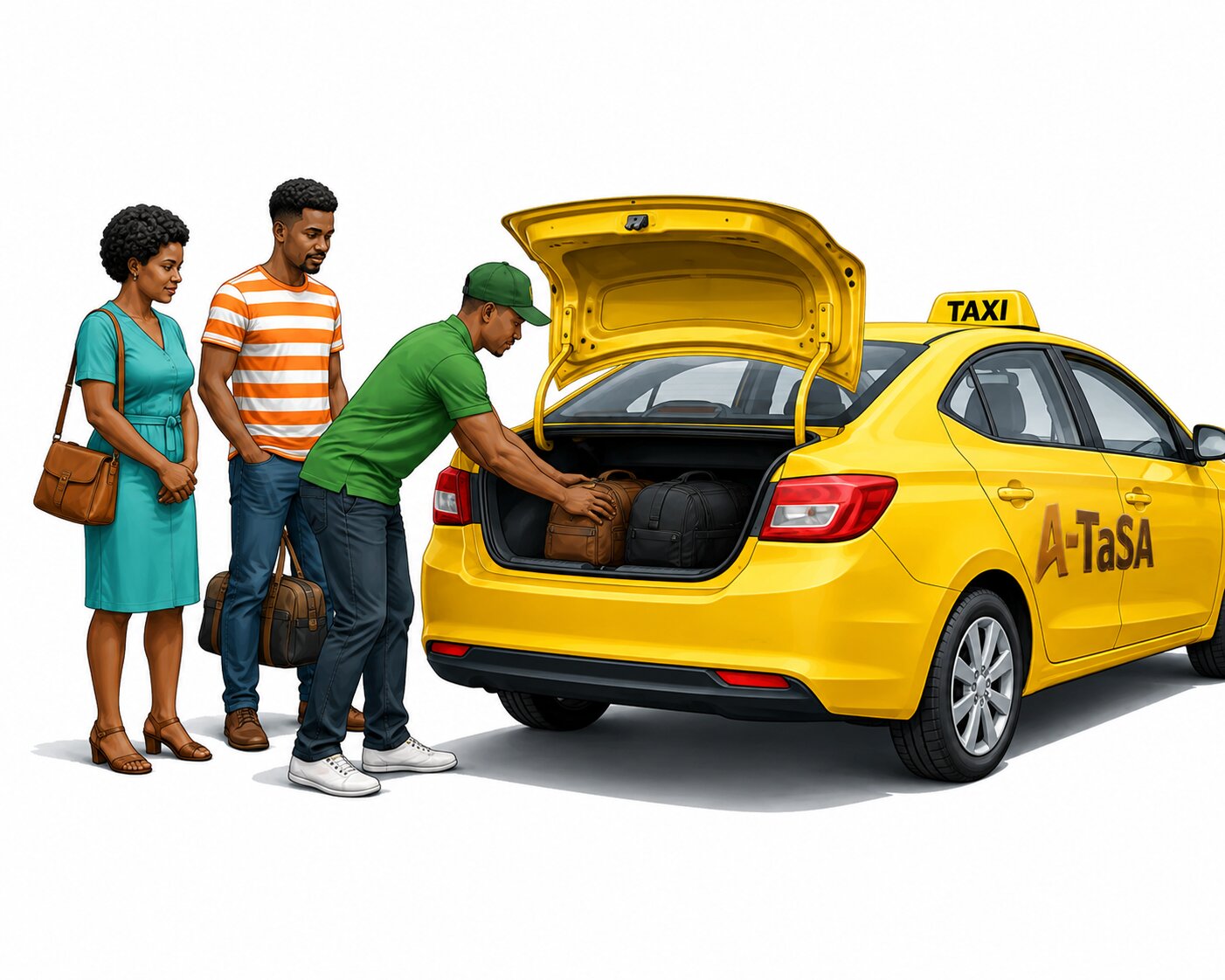 Chauffeur A-TaSA chargeant les bagages de plusieurs passagers dans le coffre